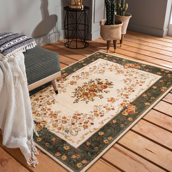 Dywan klasyczny do salonu FLOWER Zielony CASOBLANCO 07