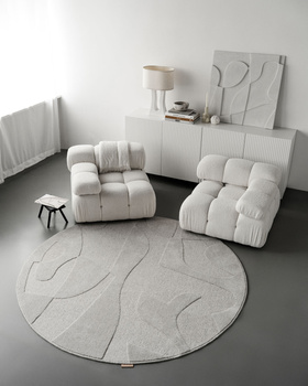 Dywan wełniany do salonu Agnella BOTANICA Jasny Szary Koło MORPHIC