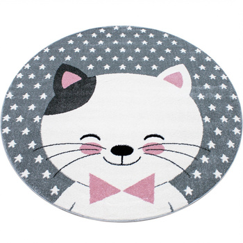 Dywan dla dzieci KOTEK Szaro-Różowy Koło KIDS DZIDZIA