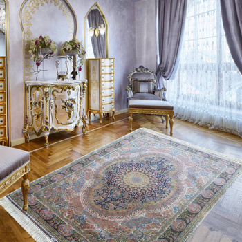 Dywan jedwabny klasyczny do salonu TARA Granatowy 09 QUM SILK