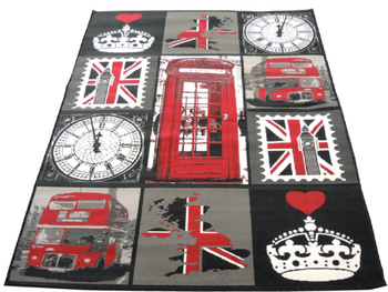 Dywan młodzieżowy ENGLISH SYMBOLS Czerwono Szary ALFA