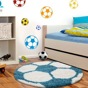 Dywan Shaggy dla dzieci PIŁKA Biało Turkusowa FAN