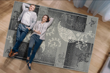 Dywan nowoczesny do salonu ORNAMENT KWIATOWY Popiel ALFA