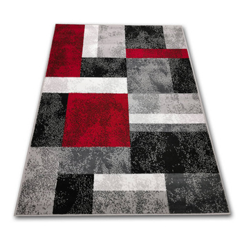 Dywan nowoczesny do salonu KWADRATY Szaro Czerwony ALFA NEW IDEA