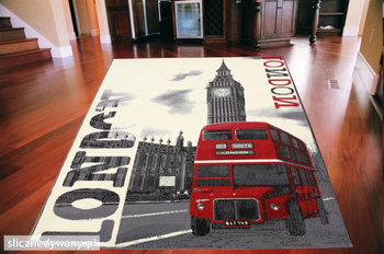 Dywan młodzieżowy LONDON BUS Szaro Czerwony CITY